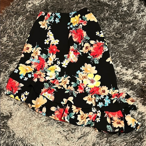 Bobeau Red and Yellow Ruffled A-Line Midi Skirt - Picture 1 of 4